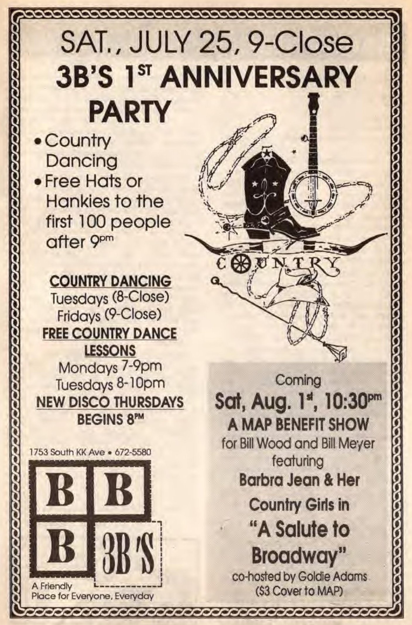 Advertisement for the bar's first-anniversary party, 1992