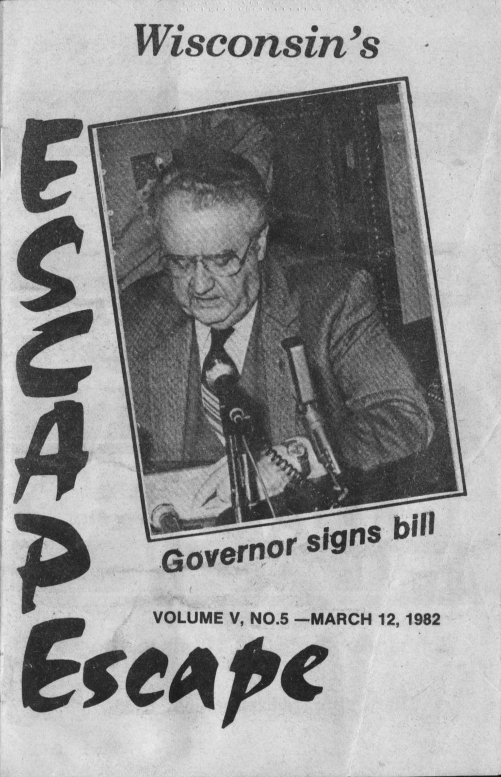 Governor Dreyfus signs AB70 into law / (Cover of Escape magazine, Vol. 5 No. 5)