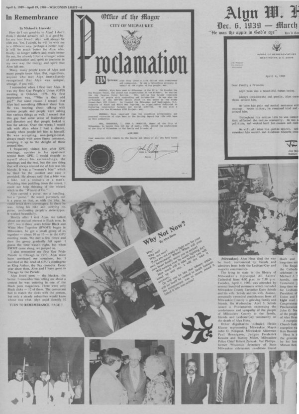 In Memoriam, Wisconsin Light, 1989 / (Wis Light vol 2 issue 7)