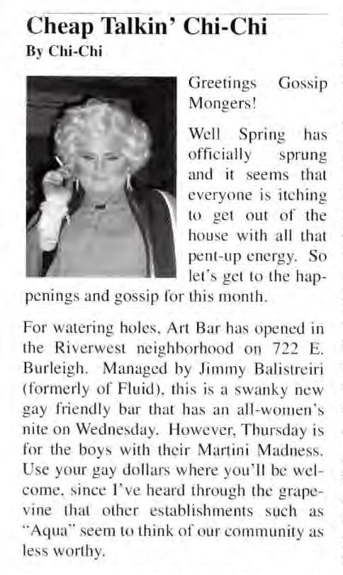An early mention of the newly opened bar, April 2004.