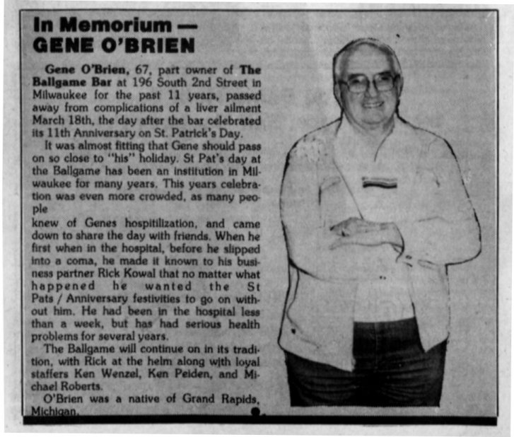 Coverage of co-owner Gene O'Brien's death, 1985