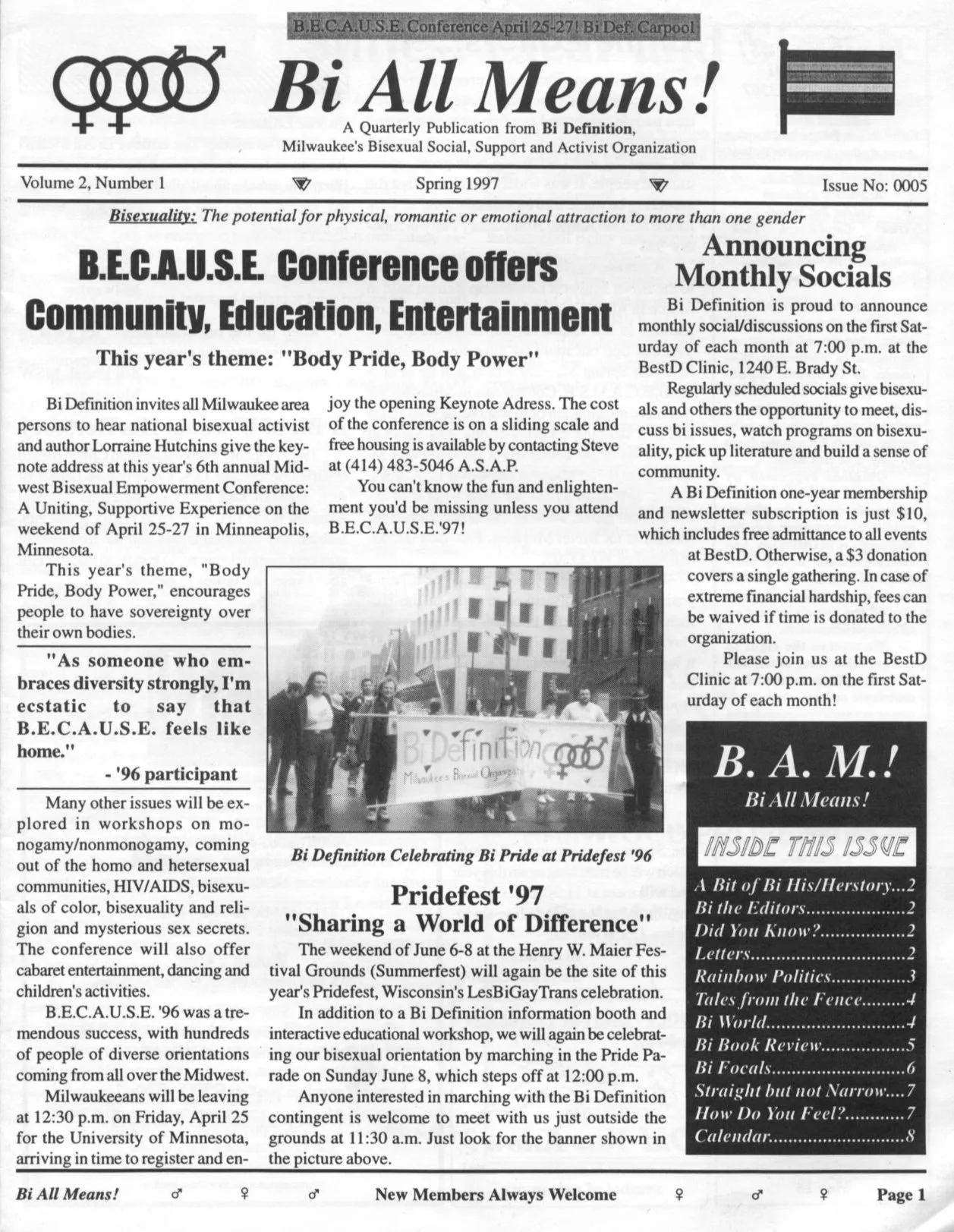 'Bi All Means' newsletter- first page only / (vol 2 no 2 - Summer 1997) / /