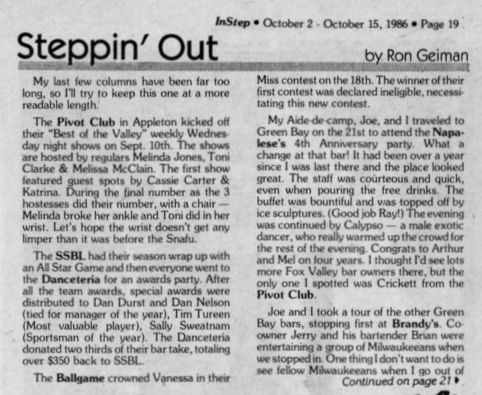 Mention in Steppin' Out, / In Step vol. 3 no. 19 / October 1986