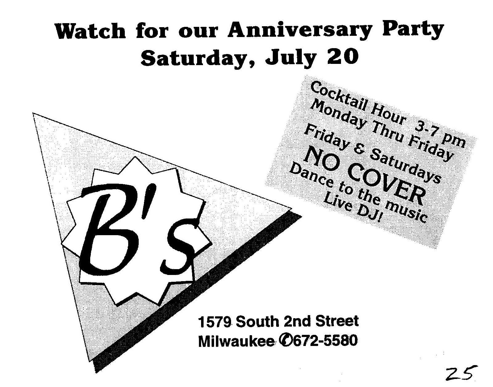 Advertisement run under the "B's" name, July 1996.