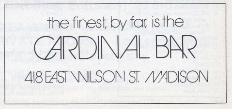 Early Cardinal Bar advertisement, 1975