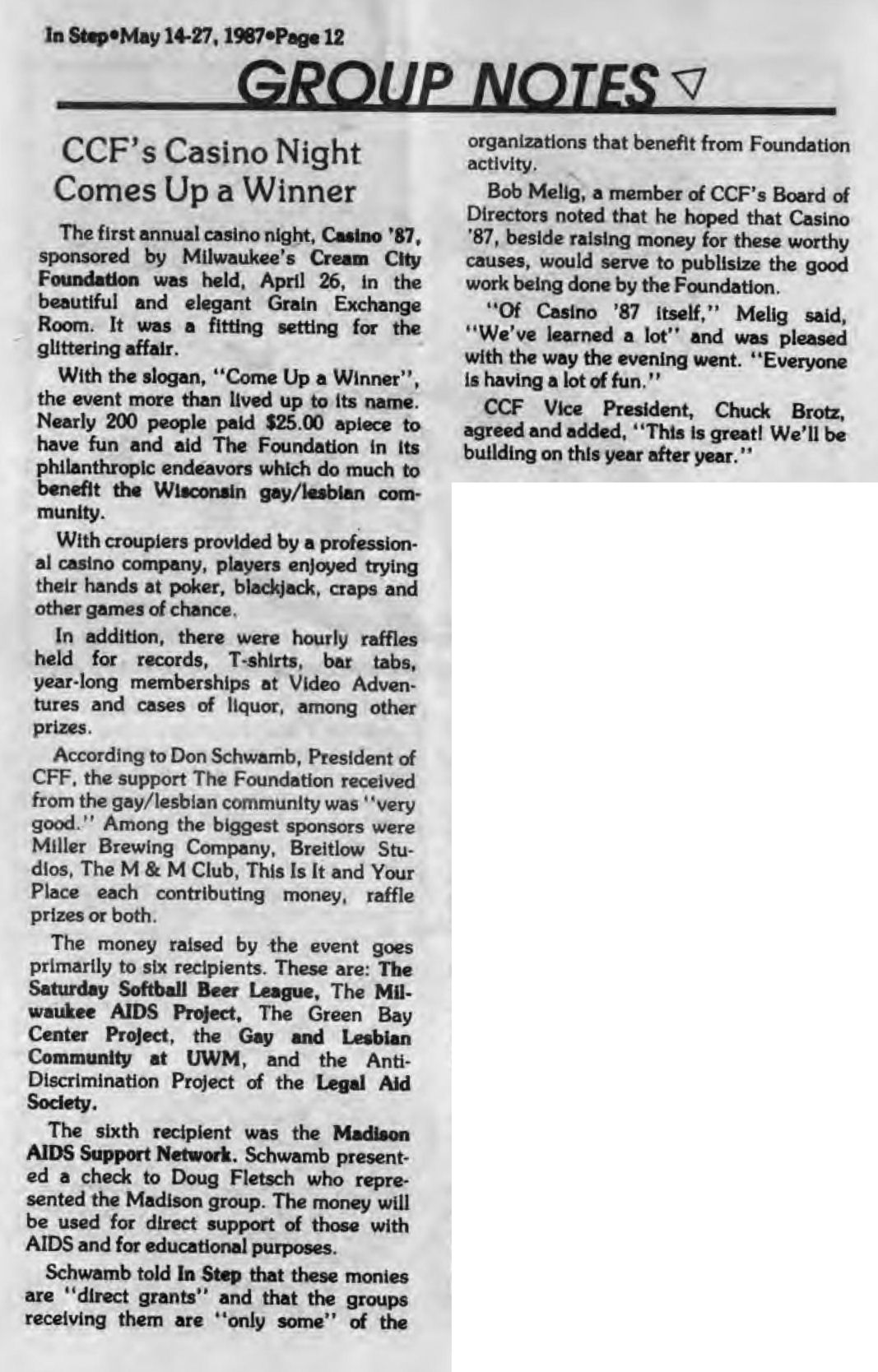Article: Foundation Center: / Brotz funding chairman / (In Step vol. 4-21, December 1987) / /