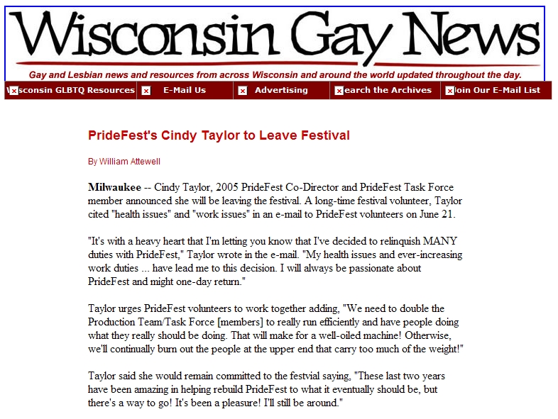 Article from WisconsinGayNews, July 2005