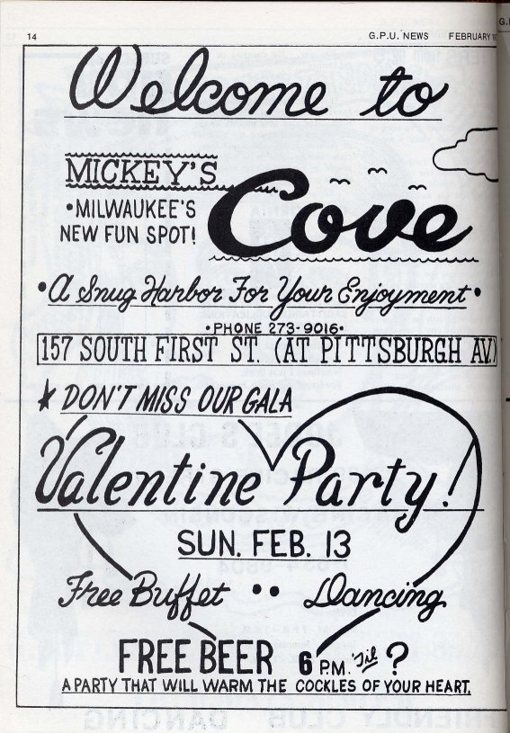 First advertisement, as 'Mickey's Cove,' 1972