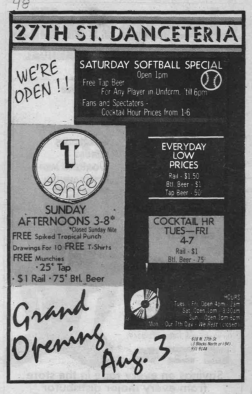 Advertisement announcing the grand opening, July 1985.