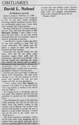 Obituary, March 1989 / (Wis Light vol 2 issue 6)