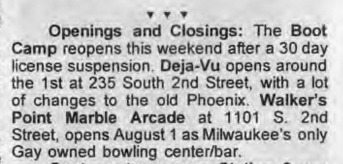 Steppin' Out column noting the new bar opening in the former Phoenix space, July 1993.