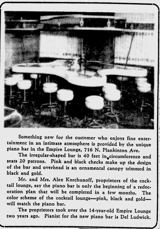 Interior of the Empire Lounge, around 1957.