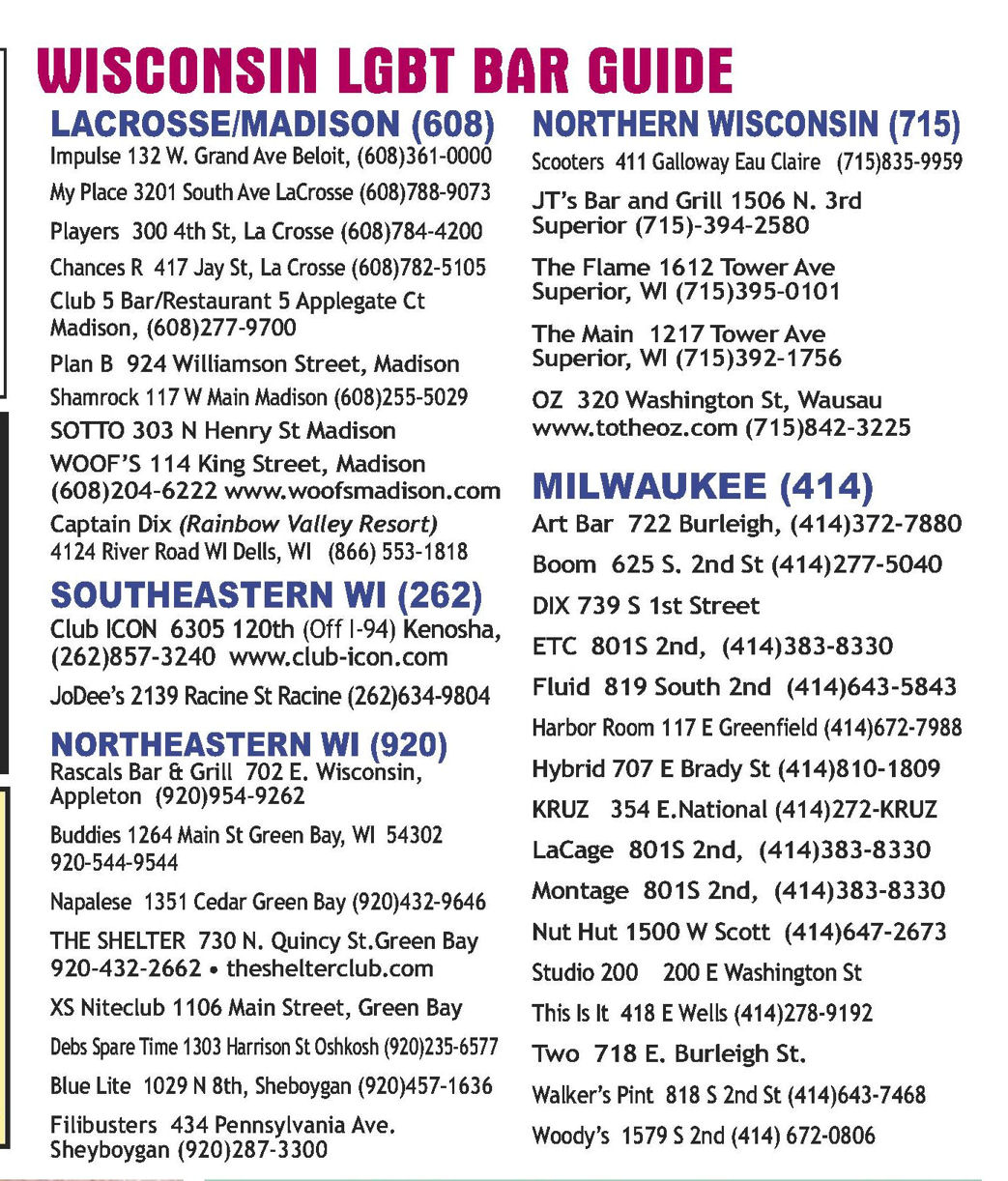 First listing in Bar Guide / (bottom of Northeastern Wis. section) / (Quest vol. 20-09, Sept. 2013) / /