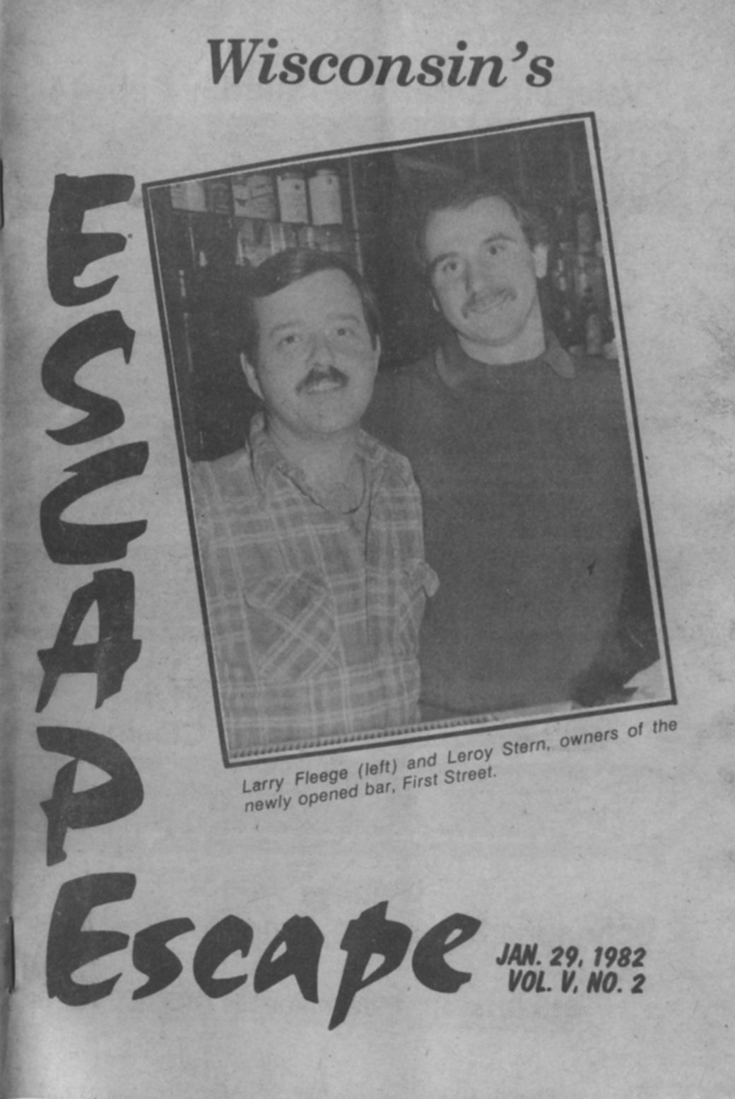 Cover image featuring the owners of First Street Tavern, January 1982.