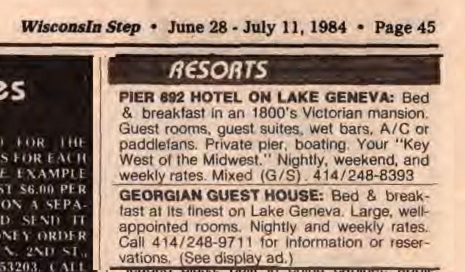 First listing in Classifieds / (In Step volume 1 issue 11, June 1984)