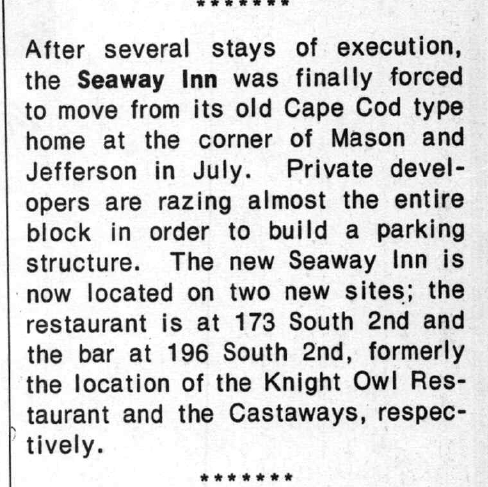 Article on the Seaway Inn's relocation, 1972