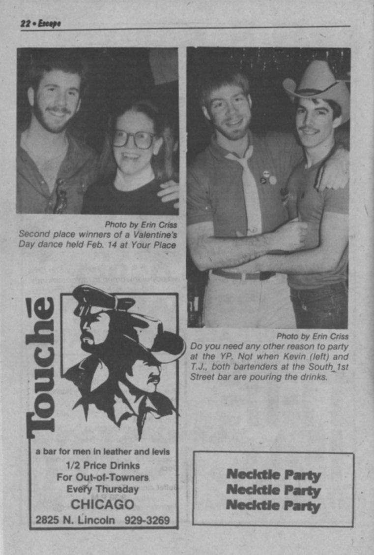 Photo of Kevin (far left) on staff of Triangle, Aug. 1988 / In Step, vol.5 no.12