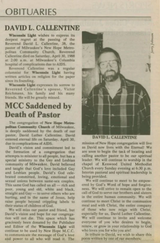 Reverend David Callentine / Senior Pastor, 1986-1988 (deceased) /