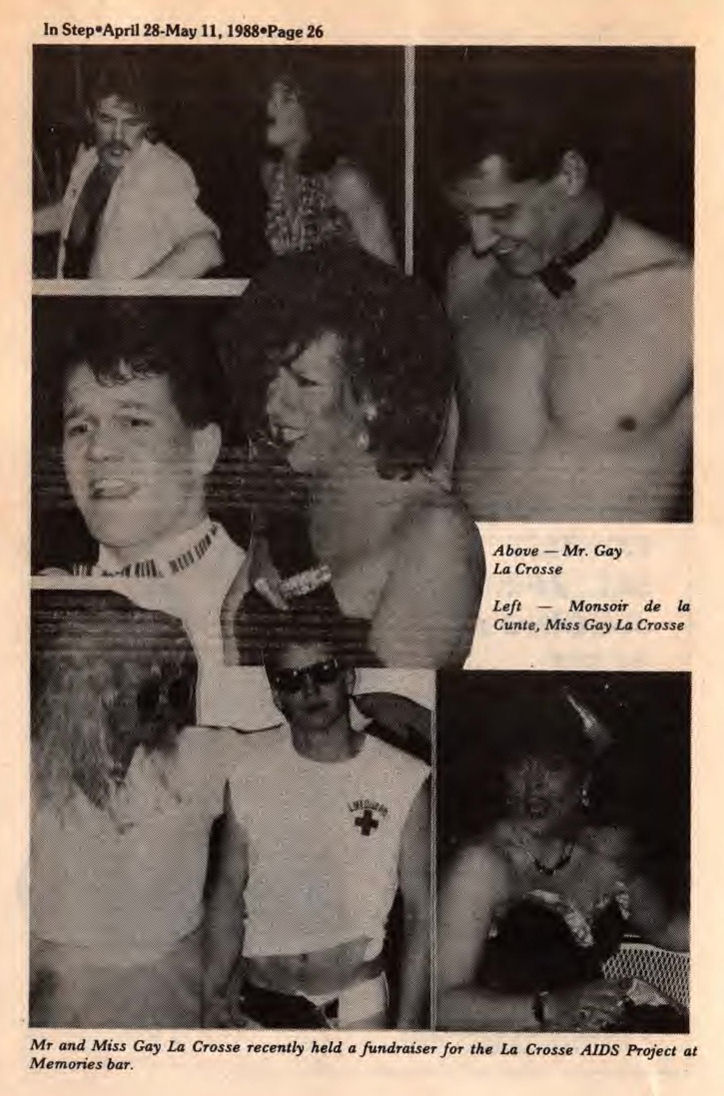 Photos from Mr & Miss Gay La Crosse contest / (In Step v5-06, April 1988) / /