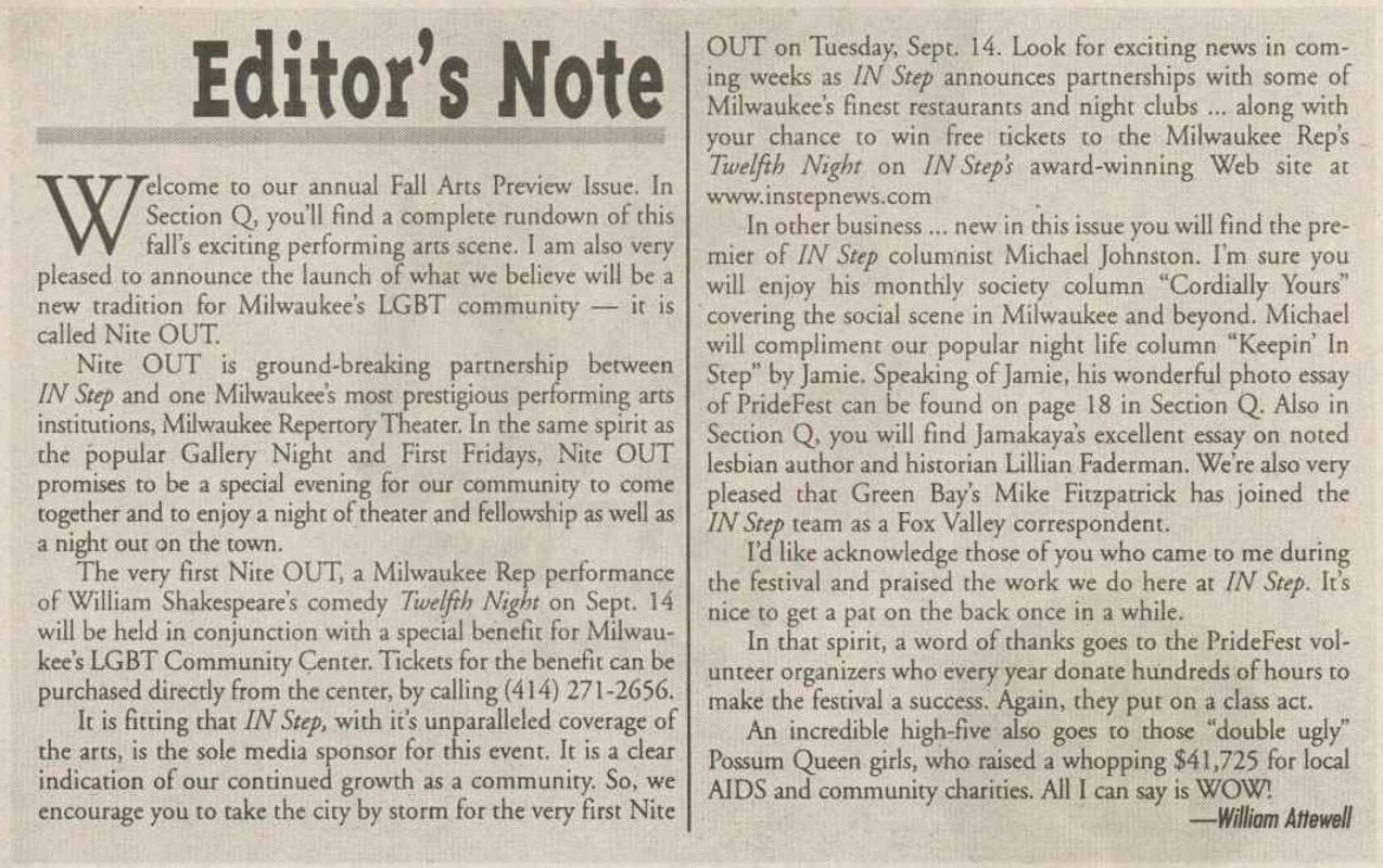 'Cordially Yours' column, February 2000 / (In Step vol. 17-04, Feb. 2000) / /