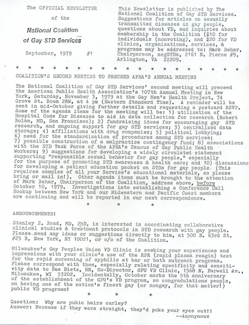 First newsletter of NCGSTDS / (September, 1979) /