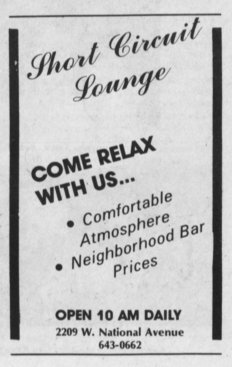 Advertisement for Short Circuit Lounge, September 1988.